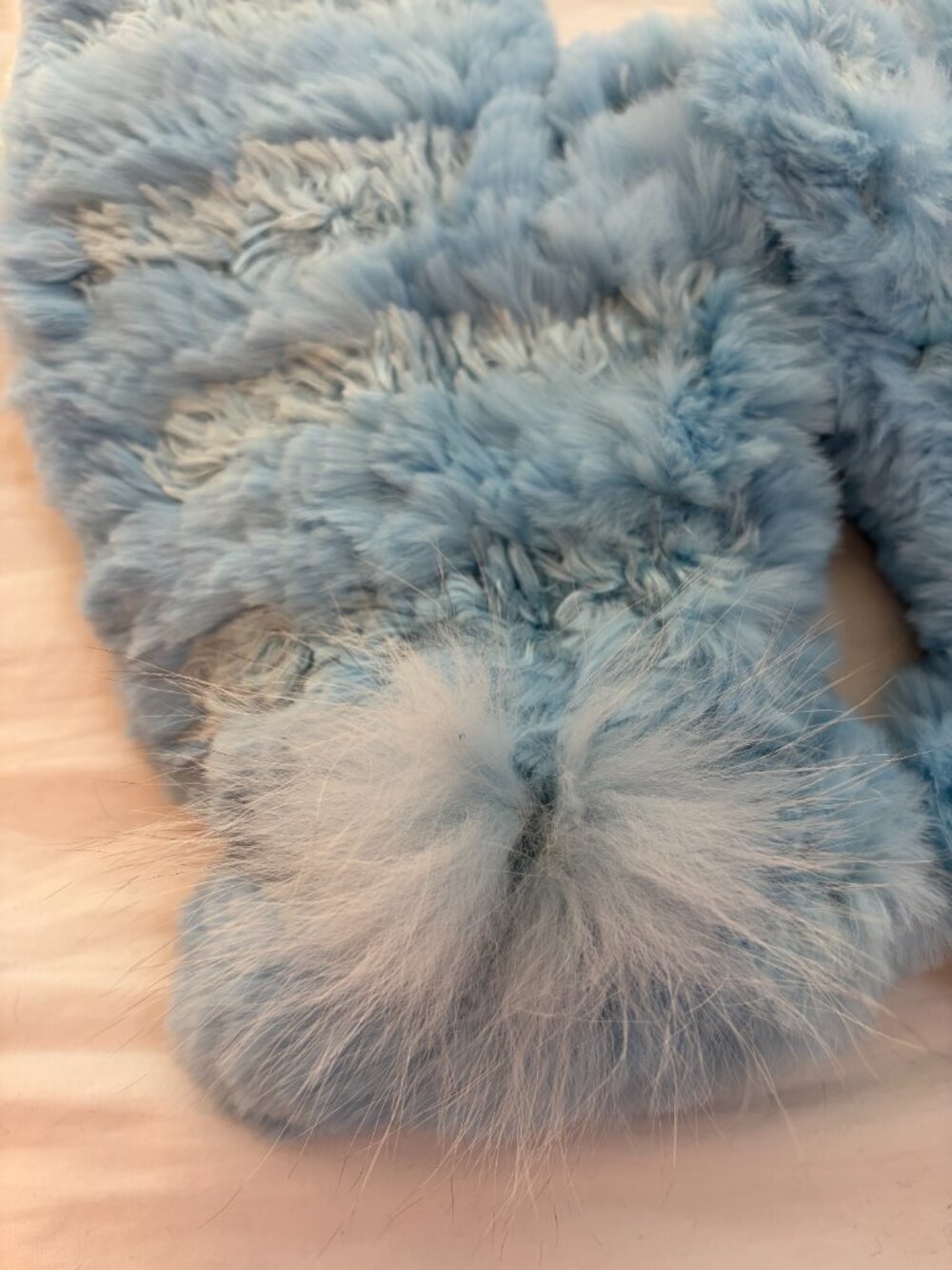 Mitchie's Light Blue 100% Rabbit Fur Fluffy Winter Mittens - Picture 3 of 5